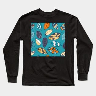 Bright Leaves Blue and Orange Long Sleeve T-Shirt